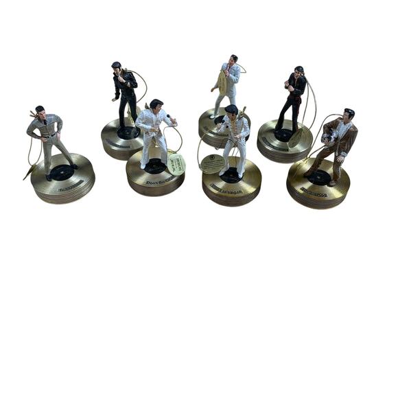 The Bradford Editions Elvis Presley Solid Gold Musical Ornament Set of 7 Used - Picture 1 of 7